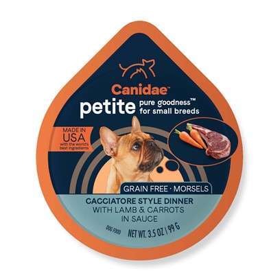Canidae Grain Free PURE Petite Small Breed Cacciatore Style Dinner Morsels with Lamb and Carrots in Sauce Wet Dog Food 3.5-oz, case of 12