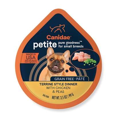 Canidae Grain Free PURE Petite Small Breed Terrine Style Dinner Pate with Chicken and Peas Wet Dog Food 3.5-oz, case of 12