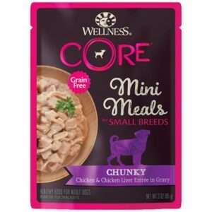 Wellness CORE Natural Grain Free Small Breed Mini Meals Wet Dog Food Pate Beef & Chicken Dinner, 3-Ounce Pouch (Pack of 12)