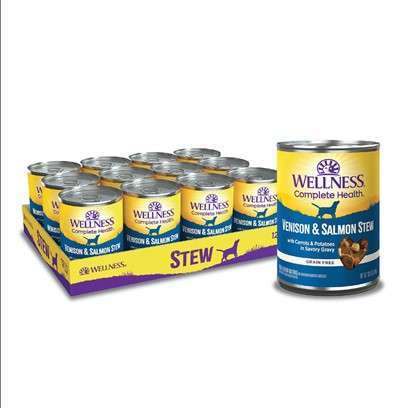 Wellness Canned Dog Food for Adult Dogs Venison & Salmon Stew with Potatoes & Carrots 12.5 oz cans / case of 12