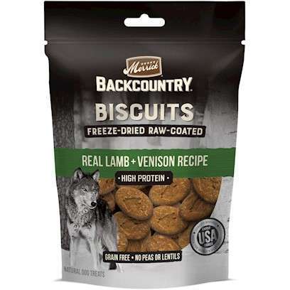 Merrick Backcountry Grain Free Lamb & Venison Recipe Freeze Dried Raw Coated Biscuit Dog Treats 10-oz