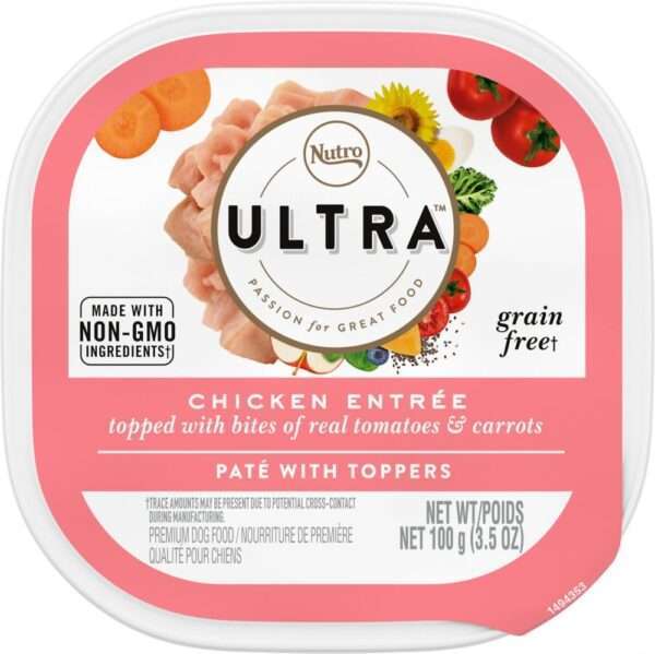 Nutro Ultra Grain-Free Chicken Entree Pate with Tomatoes & Carrots Adult Wet Dog Food Trays - 3.5 oz, case of 24