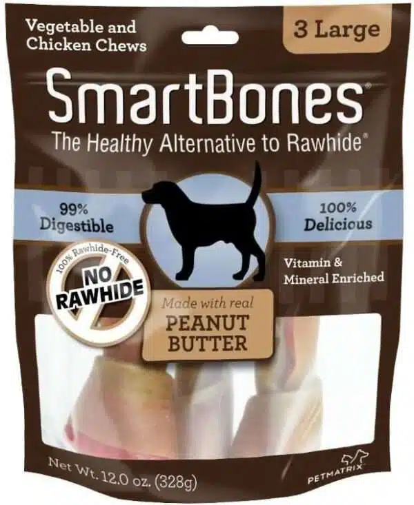 SmartBones Large Peanut Butter Chew Bones Dog Treats - 3-pack