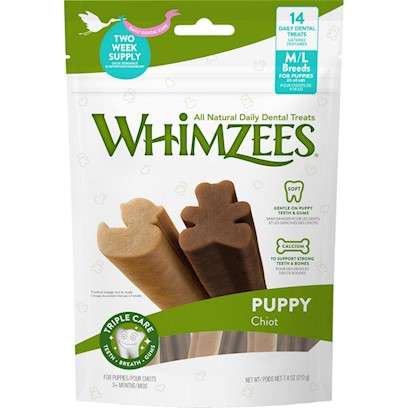 Whimzees Puppy Dental Chew Dog Treats Medium / Large: Pack of 14