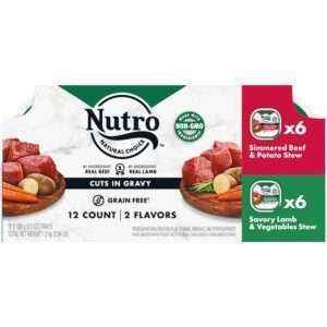 (12) NUTRO Natural Grain Free Cuts in Gravy Simmered Beef & Potato Stew and Savory Lamb & Vegetable Stew Adult Wet Dog Food Variety Pack 3.5 oz. Trays