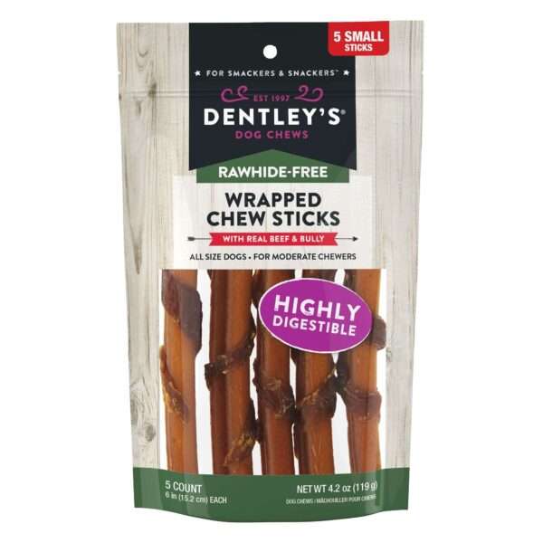 Dentley's Rawhide-Free Wrapped Bully Sticks Dog Chew - Beef and Bully, Size: 5 Count | PetSmart