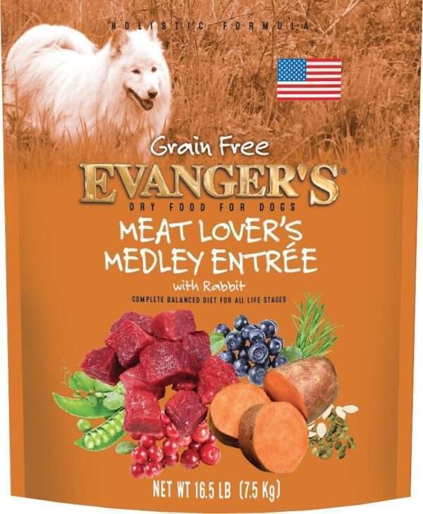 Evangers Grain Free Meat Lover's Medley with Rabbit Dry Dog Food - 16.5 lb Bag