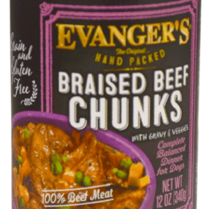 Evanger's Hand Packed Grain Free Braised Beef Chunks with Gravy Canned Dog Food - 13 oz, case of 12