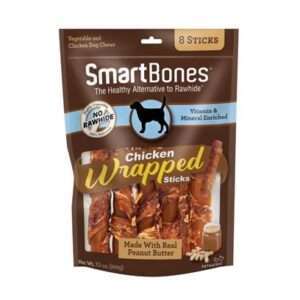 SmartBones Chicken Wrap Sticks Peanut Butter Dog Treat 7-oz