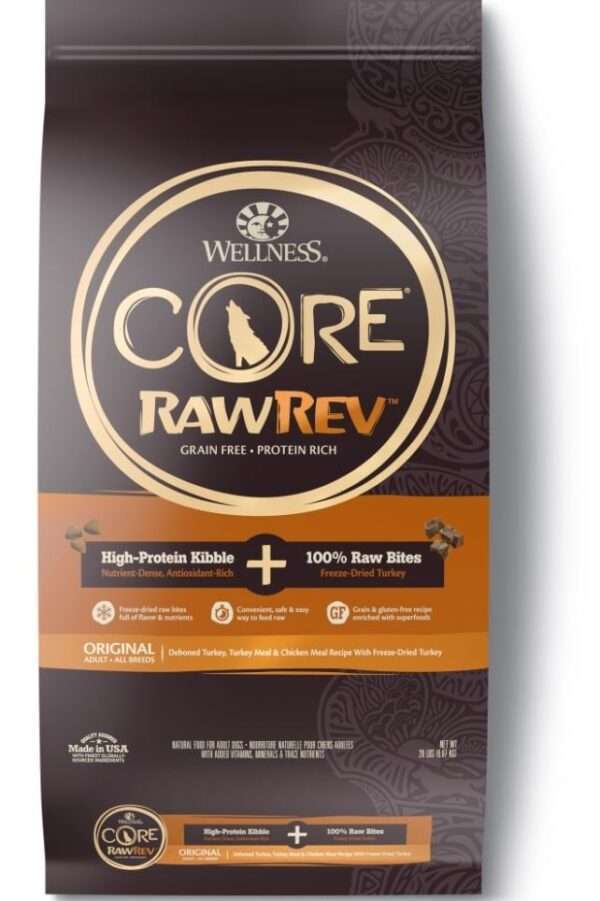 Wellness CORE RawRev Natural Grain Free Original Turkey & Chicken with Freeze Dried Turkey Dry Dog Food - 20 lb Bag