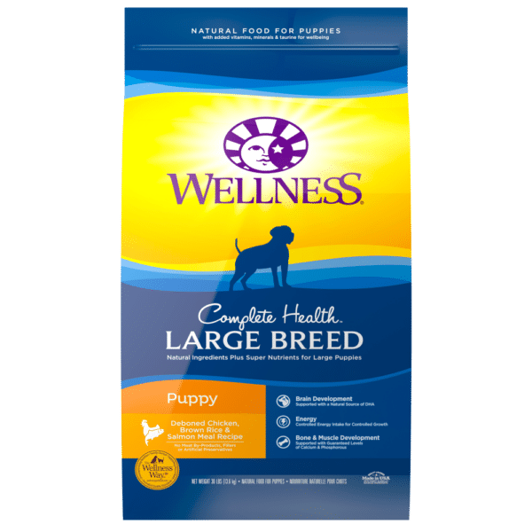 Wellness Complete Health Natural Large Breed Puppy Chicken, Brown Rice & Salmon Recipe Dry Dog Food - 30 lb Bag