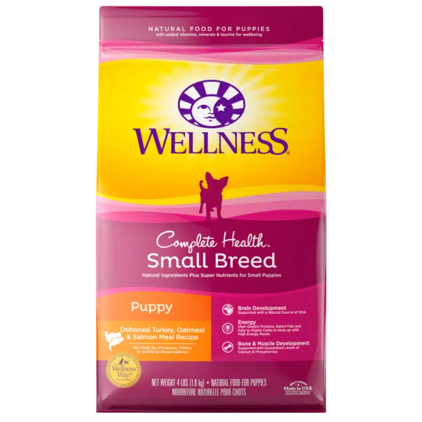 Wellness Complete Health Natural Small Breed Puppy Healthy Weight Turkey, Oatmeal & Salmon Meal Recipe Dry Dog Food - 4 lb Bag