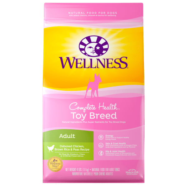 Wellness toy Breed Complete Health Adult Deboned Chicken, Brown Rice & Peas Recipe Dry Dog Food - 4 lb Bag