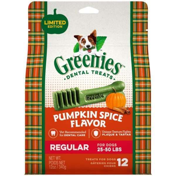 Greenies Pumpkin Spice Flavor Large Size Dental Chew Treats For Dogs, 12 Oz.