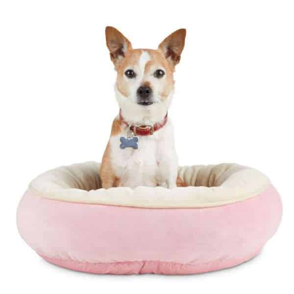 Animaze Pink Round Bolster Dog Bed, 20" L X 20" W X 6" H, Small