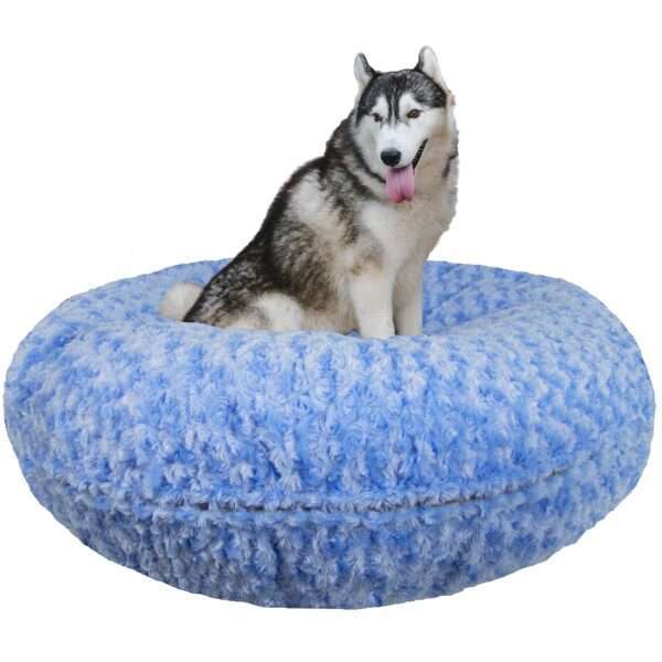 Bessie and Barnie Signature Extra Plush Luxury Faux Fur Bagel Dog Bed, 30" L X 30" W X 10" H, Blue Sky, Small