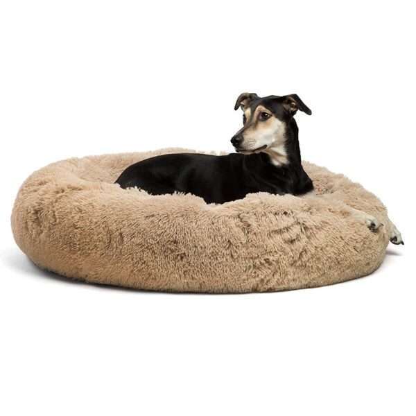 Best Friends by Sheri The Original Calming Donut Taupe Shag Cuddler Dog Bed, 36" L X 36" W X 9" H, Large