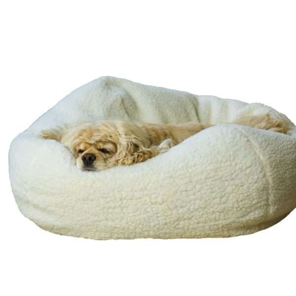 Carolina Pet Company White Sherpa Puff Ball Dog Bed, 26" L x 26" W, Medium