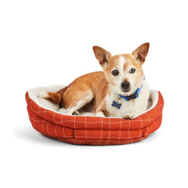EveryYay Essentials Snooze Fest Brown Windowpane-Print Cuddler Dog Bed, 19" L X 17" W, Small