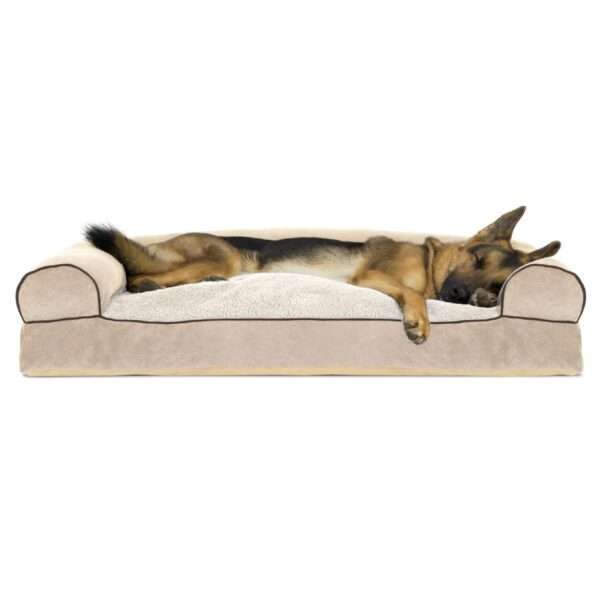 FurHaven Faux Fleece & Chenille Soft Woven Pillow Sofa Dog Bed, 44" L x 35" W, Cream, X-Large, Off-White