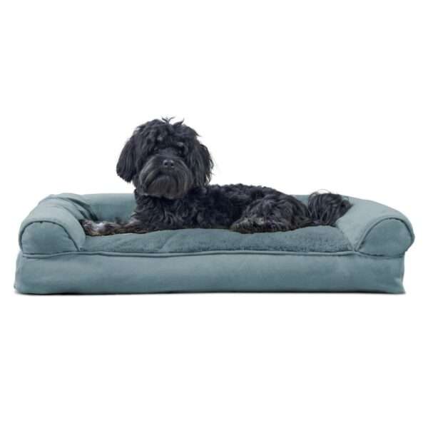 FurHaven Plush & Suede Pillow Sofa Dog Bed, 30" L x 20" W, Deep Pool, Medium, Blue