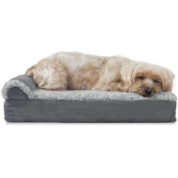 FurHaven Two-Tone Faux Fur & Suede Deluxe Chaise Lounge Orthopedic Sofa Dog Bed