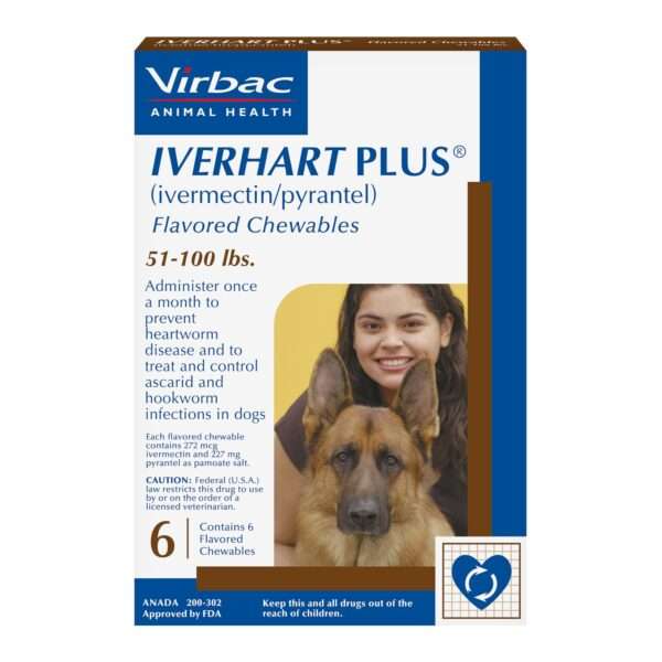 Iverhart Plus Chewable Tablets for Dogs 51-100 lbs, 6 Month Supply