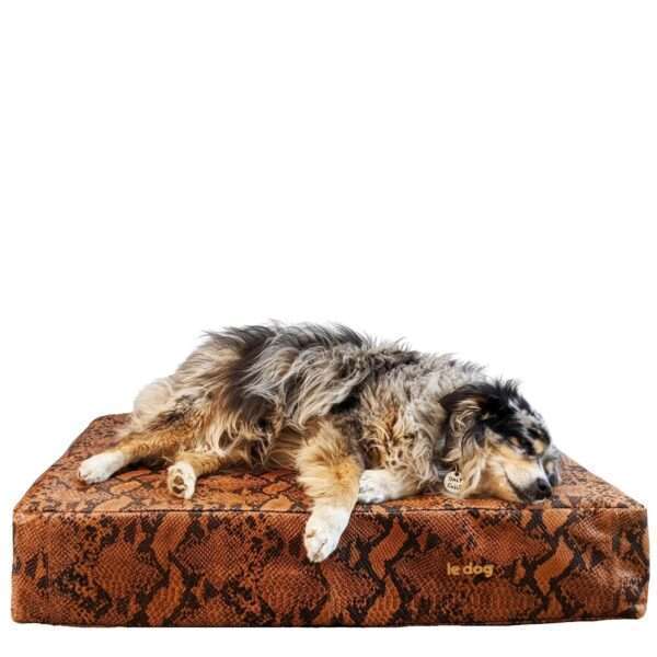 Le Dog Company Leather Dog Bed, 33" L X 25" W X 6" H, Python Print, Medium