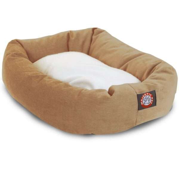 Majestic Pet Khaki & Sherpa Bagel Dog Bed, 40" L x 29" W, Large, Tan