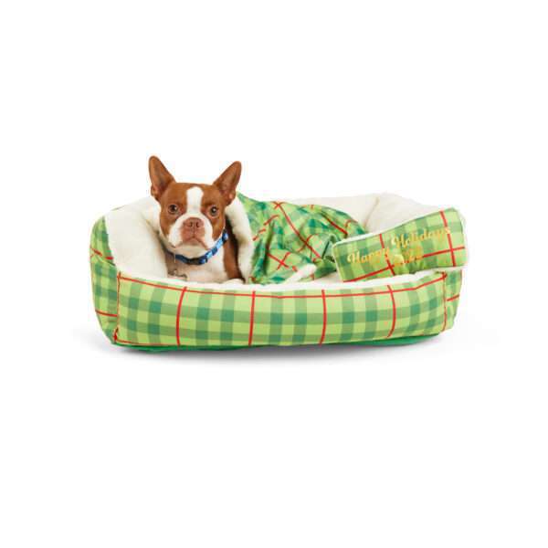 More and Merrier 3-piece Green Plaid Dog Bed Gift Set