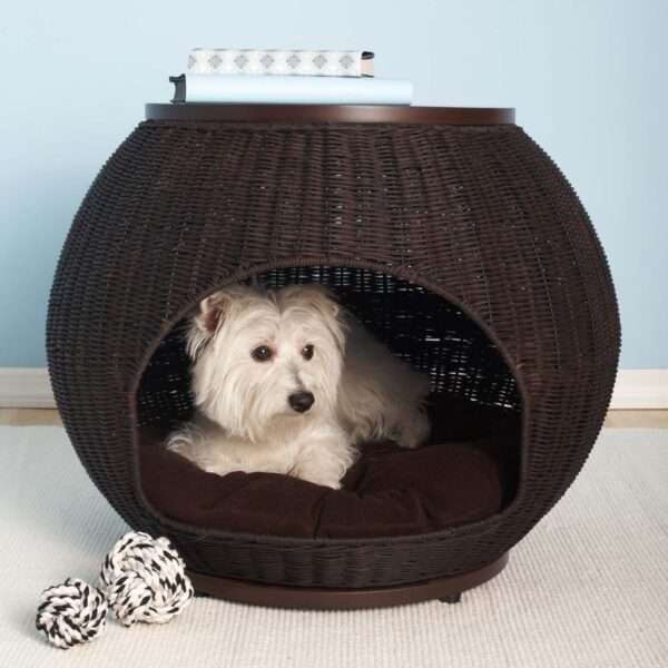 Refined Canine Igloo Deluxe End Table Dog Bed, 25" L x 25" W, Small, Brown