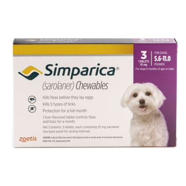 Simparica Chewable for Dogs 5.6-11 lbs, 3 Month Supply, 3 CT