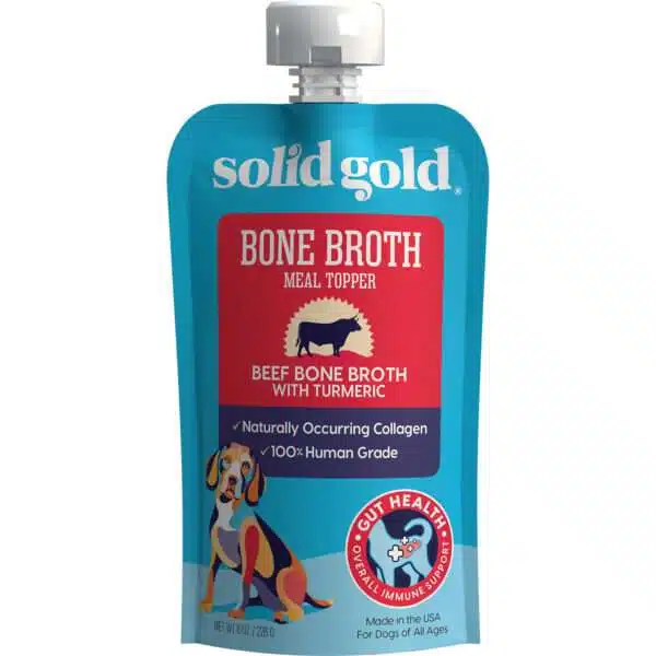 Solid Gold Beef Bone Broth with Turmeric Topper Real Bone Broth with Collagen Wet Dog Food, 8 oz., Case of 12, 12 X 8 OZ