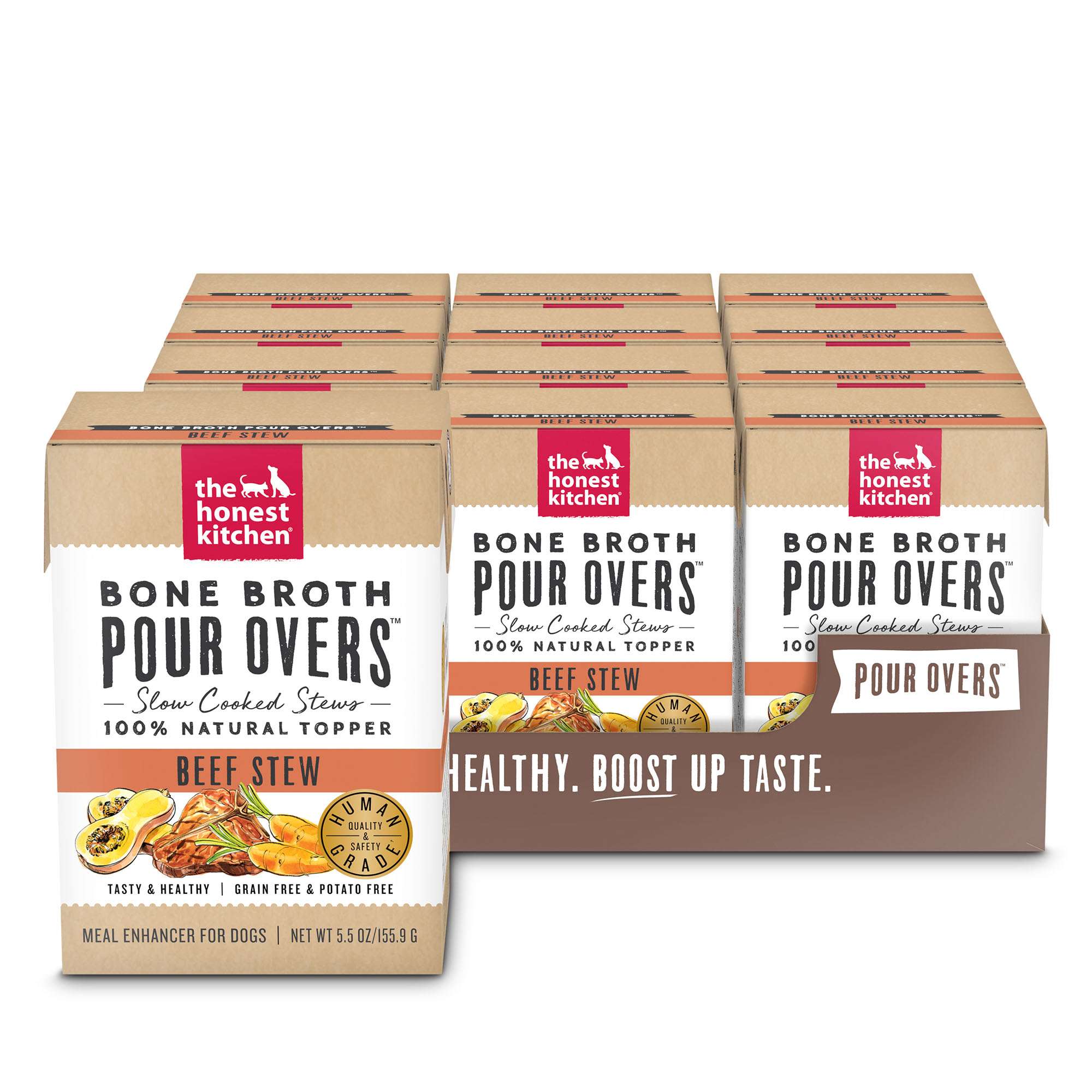 The Honest Kitchen Bone Broth Pour Overs: Beef Stew Wet Dog Food Topper, 5.5 oz., Case of 12, 12 X 5.5 OZ