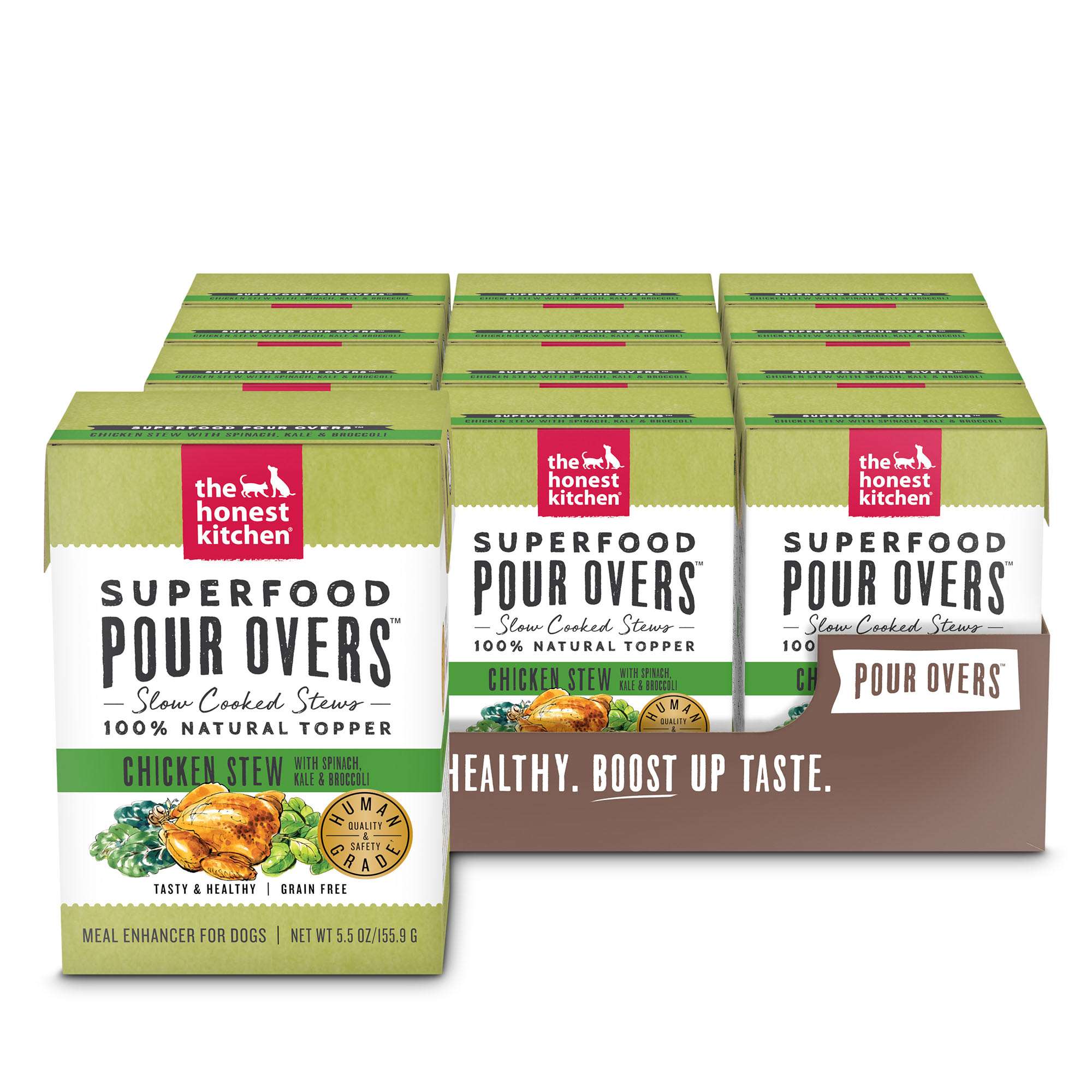 The Honest Kitchen Superfood Pour Overs: Chicken Stew with Spinach, Kale & Broccoli Wet Dog Food Topper, 5.5 oz., Case of 12, 12 X 5.5 OZ