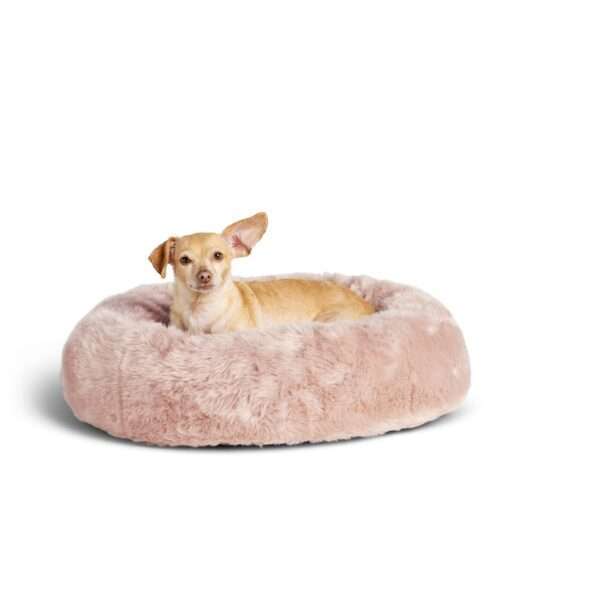 Top Paw Overstuffed Fur Donut Dog Bed in Pink, Size: 22"L x 22"W 6.5"H | PetSmart