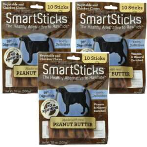 (3 Pack) SmartBones SmartSticks Peanut Butter Dog Chew Stick (10 Chews Per Pack / 30 Total)