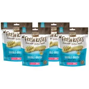 (4-Pack) Merrick Fresh Kisses Double-Brush Dental Dog Treats With Mint Breath Strips For Small Dogs 9 Brushes 5.5 oz