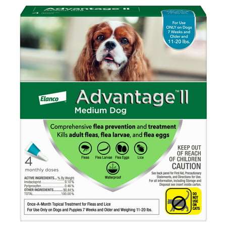 Advantage II Vet-Recommended Flea Prevention for Medium Dogs 11-20 lbs 4 Monthly Treatments