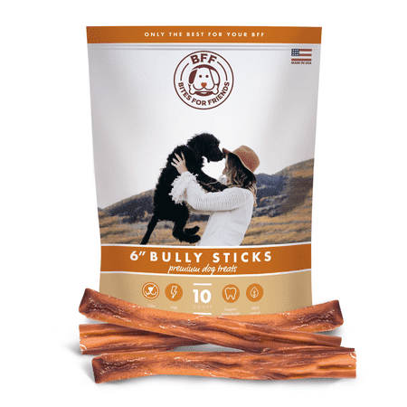 BFF Bully Sticks 6 inch - Odor Free - The Best Treat for Small Medium and Large Dogs - Thick Cut - Natural Chews - Sourced and Made in USA - Long Lasting