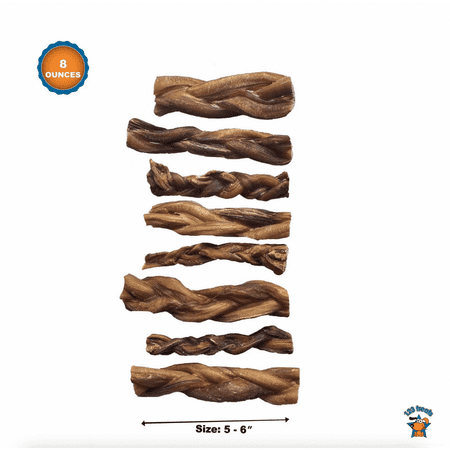Braided Bully Sticks 5-6 inches Chews for Dogs | All Natural (8 Ounce Bag) by 123 Treats
