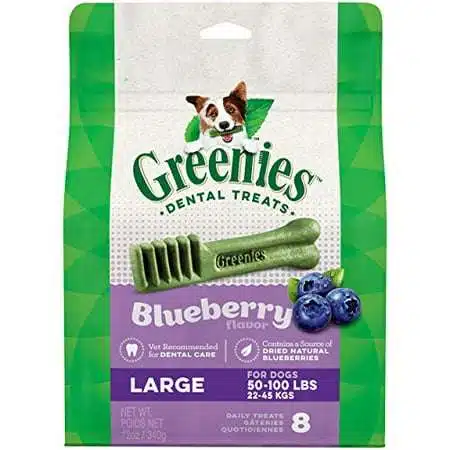 GREENIES Large Natural Dog Dental Care Chews Oral Health Dog Treats Blueberry Flavor 12 oz. Pack (8 Treats)