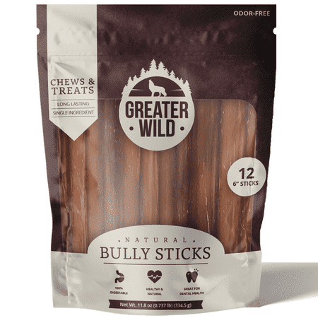 Greater Wild 6 Bully Sticks All Natural Ingredient Chews & Treats for Dogs - 12 Sticks