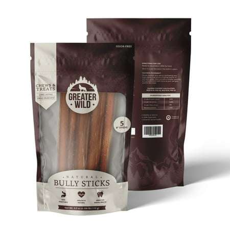 Greater Wild All Natural Ingredient 6 Bully Sticks Chews & Treats for Dogs - 5 Sticks