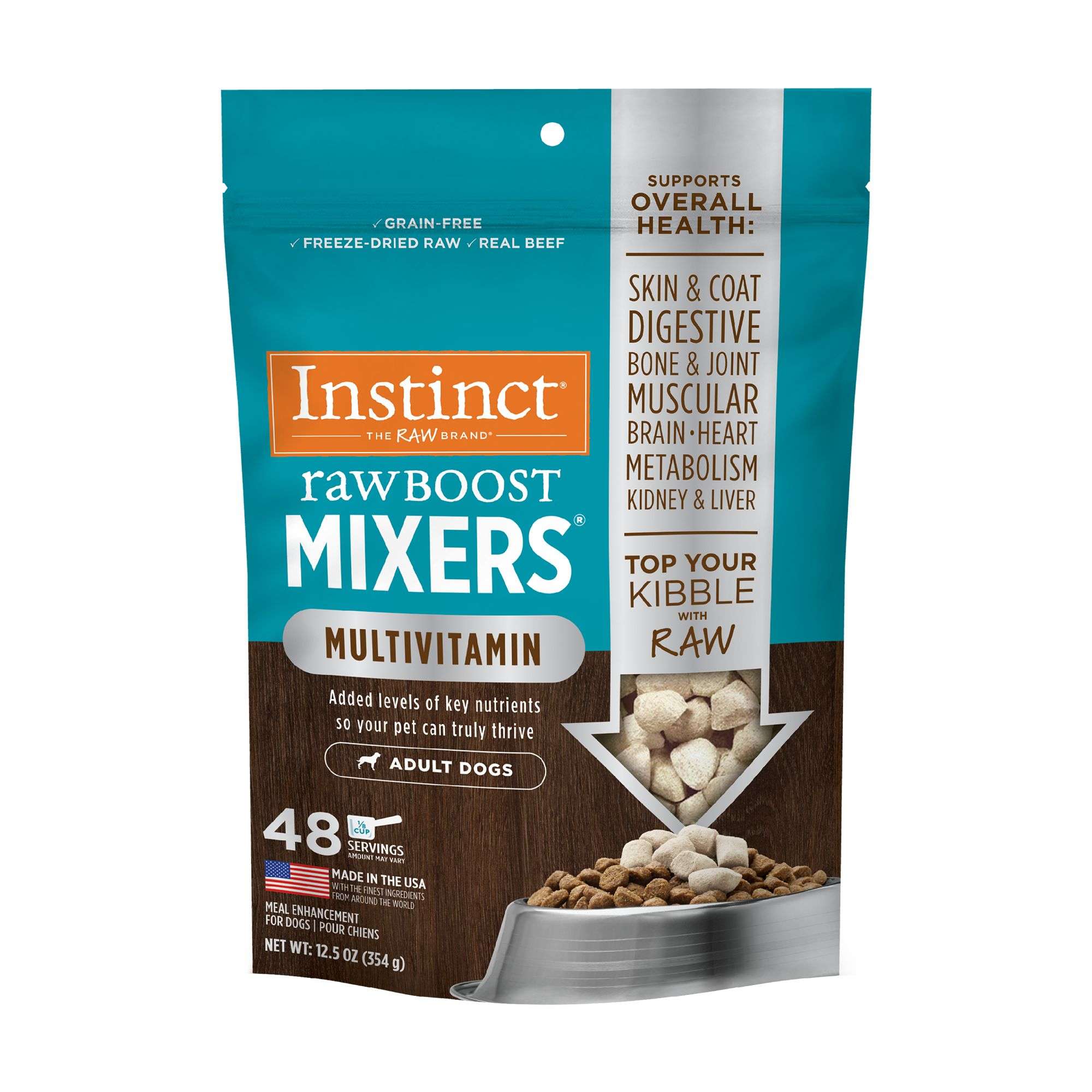 Instinct Raw Boost Mixers Multivitamin Freeze-Dried Adult Dog Food Topper - 12.5 Oz, Flavor: Beef | PetSmart Yellow