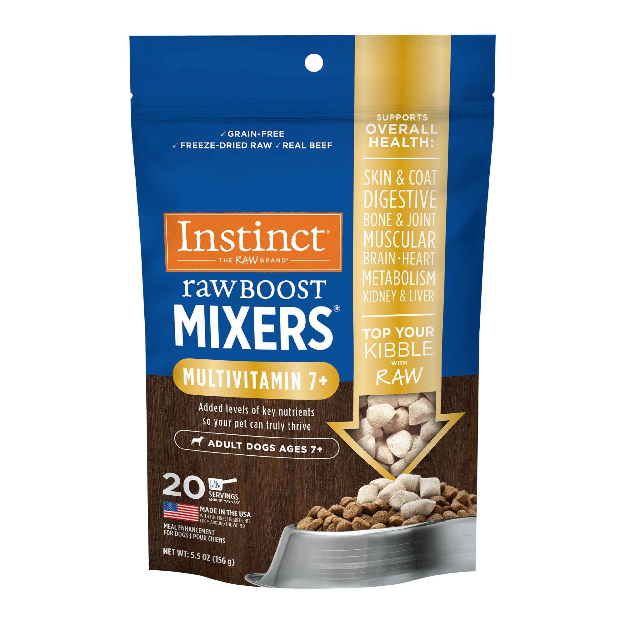 Instinct Raw Boost Mixers Multivitamin Freeze-Dried Adults 7+ Senior Dog Food Topper - Beef, Size: 5.5 oz | PetSmart Yellow