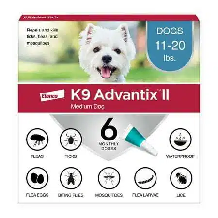 K9 Advantix II Vet-Recommended Flea Tick & Mosquito Prevention Medium Dogs 11-20 lbs 6 Monthly Treatments
