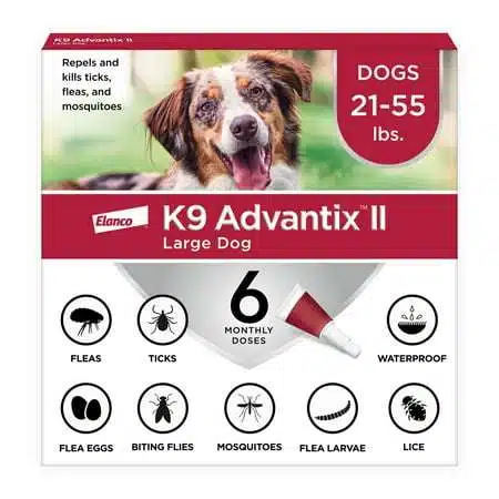K9 Advantix II Vet-Recommended Flea Tick & Mosquito Prevention for Large Dogs 21-55 lbs 6 Monthly Treatments