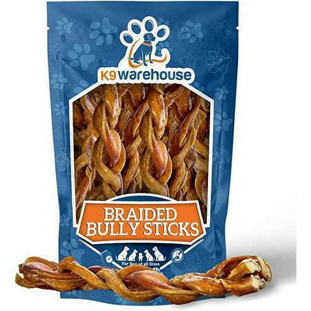 K9warehouse Braided Bully Sticks (Low Odor Rich in Protein) - Premium Natural Beef Stick for All Dogs - 4-5 inch (3 lbs.)
