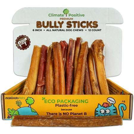 Makondo Pets Climate Positive Bully Sticks 100% Natural Beef Flavor Dog Chews 6" Premium Healthy Dog Treats for Training Suitable for Puppies & Adults Zero Filler or Preservatives 12Pcs 340